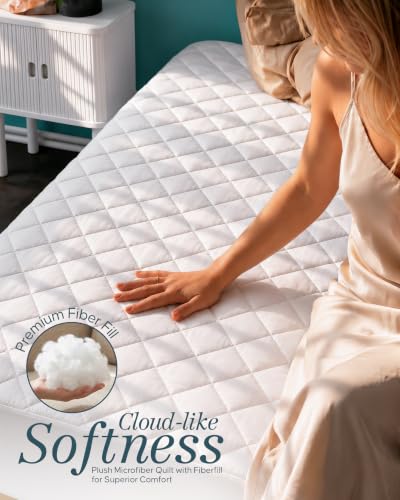 Queen Mattress Pad, Quilted Mattress Protector Topper fits 16" Deep Pocket, view 6