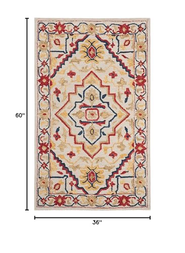 SAFAVIEH Aspen Collection Accent Rug - 3' x 5', Ivory & Multi, Handmade Boho Medallion Wool, Ideal for High Traffic Areas in Entryway, Living Room, Bedroom (APN705A)