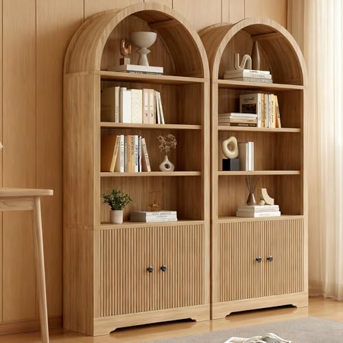 70" Modern Tall Arched Bookshelf, 2 Doors 6 Tiers Arch Cabinets with Storage, view 6