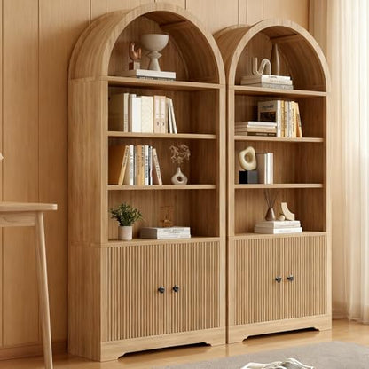 70" Modern Tall Arched Bookshelf, 2 Doors 6 Tiers Arch Cabinets with Storage, view 6