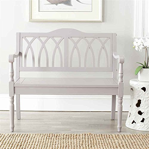 SAFAVIEH Furniture - Benjamin Bench - Quartz Grey - Solid Wood - Farmhouse High-Back Design - Ideal for Entryway, Living Room, Dining Room, 17.1" Seat Height (AMH6500C)
