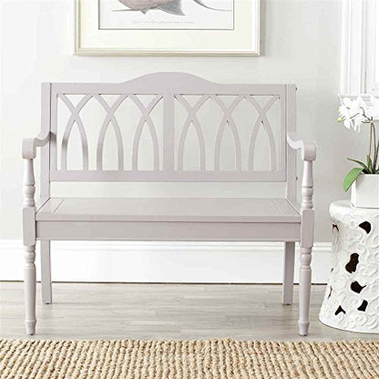 SAFAVIEH Furniture - Benjamin Bench - Quartz Grey - Solid Wood - Farmhouse High-Back Design - Ideal for Entryway, Living Room, Dining Room, 17.1" Seat Height (AMH6500C)