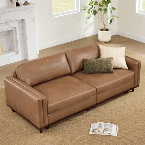 CHITA 83” Super Large Luxury Sectional Modular Sofa, Down Filled, Loveseat, Faux Leather in Camel