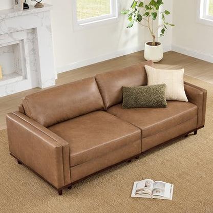 CHITA 83” Super Large Luxury Sectional Modular Sofa, Down Filled, Loveseat, Faux Leather in Camel
