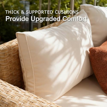 6-Piece Patio Wicker Modular Sectional Set with Acacia Wood Accents, view 6
