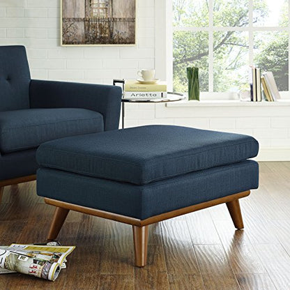 Engage Mid-Century Modern Upholstered Fabric Ottoman in Azure