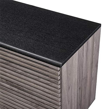 Modern 4 Drawer Sliding Door Wood Cabinet Buffet Entryway Serving Storage Cabinet Doors Dining Room Console, 59 Inch, Black and Slate Grey
