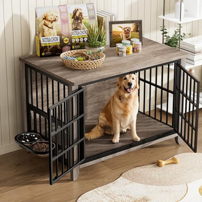 Dog Crate Furniture, 37.8" L*23.6" W*27" H, Grey, view 3