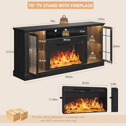 2-in-1 Multifunctional Fireplace TV Stand with 30" Removable Electric Fireplace, view 3