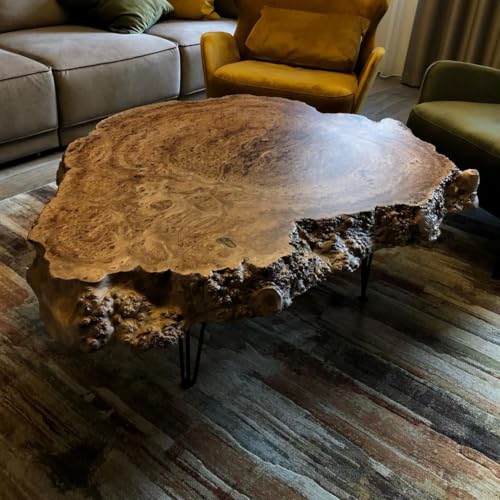 RESINHOMEFURNITURE Premium Solid Wood Live Edge Round Coffee Table Patio Table Console Table Living Room Table Hallway Table Office Table Corner Table End Table (Without Stand, 66 x 66 Inches)