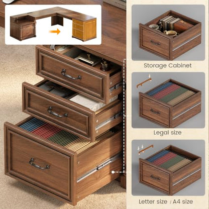 72.8" Large L Shaped Executive Desk with 5 Storage Drawers & Charging Station, view 4