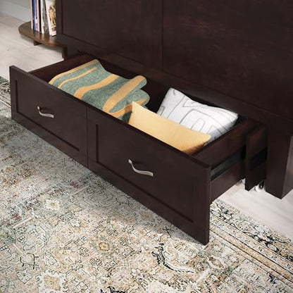 Chelsea Mid-Century Modern Queen Solid Wood Murphy Bed Chest with 6" Mattress, Storage Drawer & Built-in USB Charger, Espresso