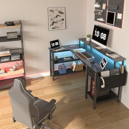 L Shaped Gaming Desk with Storage Shelves, view 3