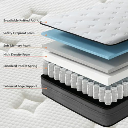 Memory Foam Hybrid Mattress in a Box with Pocket Spring for Pressure Relief, view 4