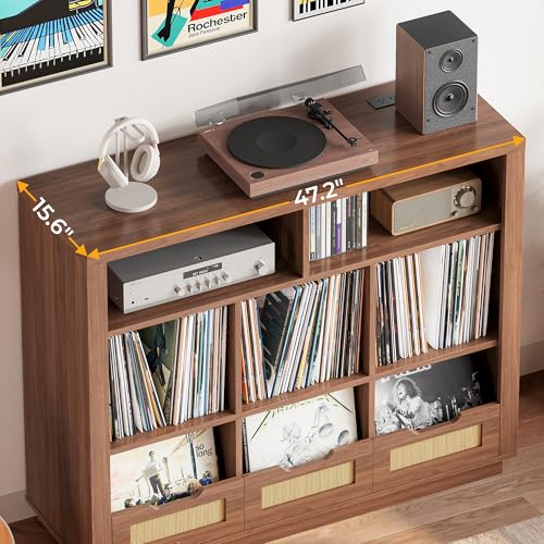 3-Tier Record Player Stand with Charging Station, Vinyl Storage, view 8