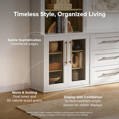 Blake Storage Cabinet, Small Modular Accent Display Sideboard Buffet Cabinet with Storage, Media Console Credenza, for Kitchen, Coffee Bar, Pantry, Living Room (White Oak Acrylic, Single)
