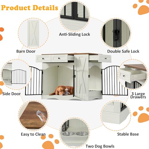 Wooden Dogs Kennel Side End Table with Double Doors, Indoor Dog House for Medium, view 4