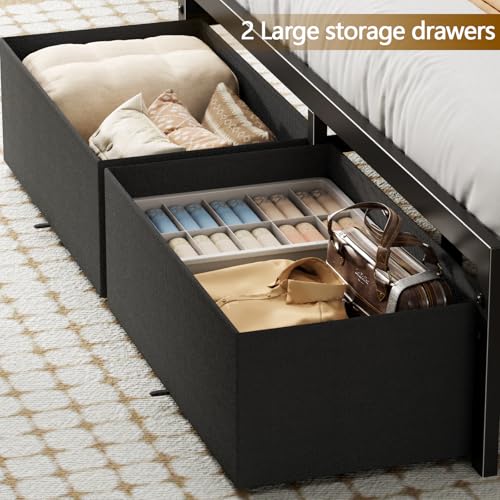 Queen Bed Frame with Storage Headboard, Charging Station, 2 Drawers, view 6