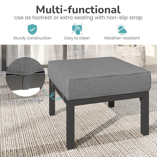 Outdoor Footstools Patio Ottoman Set of 2, Aluminum All-Weather Outdoor Footrest Seat with Removable Cushions, Patio Furniture Ottomans for Garden, Backyard, Poolside-Gray