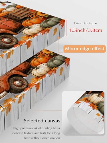 NuYeBiofx Hello Fall Words Brown Truck Canvas Wall Art Prints,48"x32" Framed Picture Artwork Maple Leaves Sunflowers Printed Canvas Oil Painting for Living Room Bedroom Office,Ready to Hang