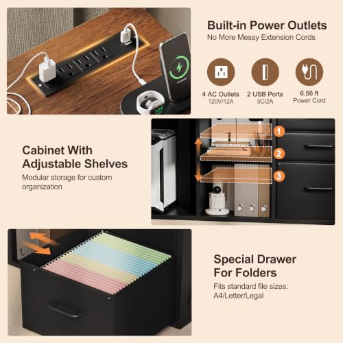 L Shaped Standing Desk - Farmhouse Smart Computer Desk with Storage, view 6