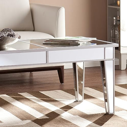 Southern Enterprises Mirage Cocktail Table - Mirror Finish w/Silver Trim - Glam Style