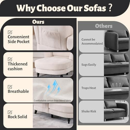 Chaise Lounge Chair Indoor, 59.8" Oversized Couch Reading Chairs，Chenille Comfortable Deep Sleeping Single Sofa, Upholstered Modern Couch Sofa Bed for Living Room, Bedroom & Apartment (Beige)
