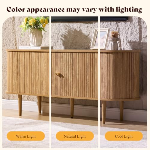 55" Mid-Century Modern Fluted TV Stand with Storage, Natural Oak, view 8