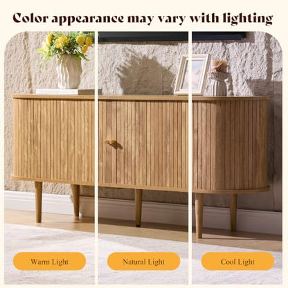 55" Mid-Century Modern Fluted TV Stand with Storage, Natural Oak, view 8