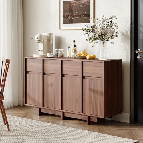 55in Walnut Buffet Cabinet, Mid Century Wood Sideboard Storage, view 9