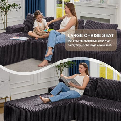 Boneless Couch Modular Sectional Oversized Chaise for Living Room | 108" Left Facing Chaise Darkgrey,Memory Foam,Removable Cover,No Assemble,Chaise Lounge Indoor,Living Room Furniture