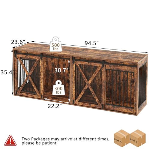 94.5 inch XXXL Double Dog Crate Furniture, Rustic Brown, view 3