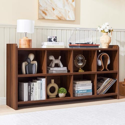 8 Cube Low Storage Organizer, 63" Long Horizontal Bookshelf, Walnut, view 3