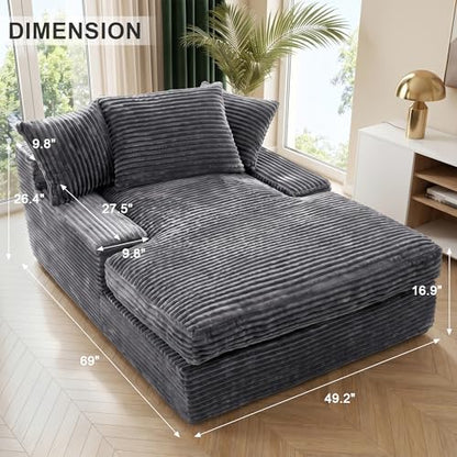 Oversized Gray Cloud Sofa with Corduroy Arms, view 3