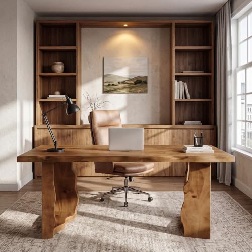 Farmhouse 63" Live Edge Rustic Solid Wood Executive Desk, view 4