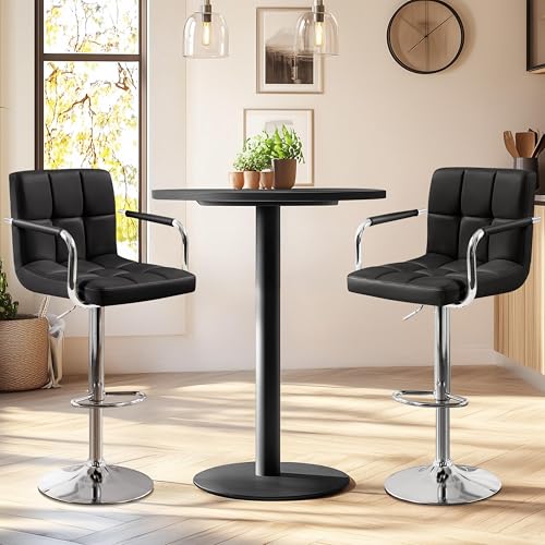 Bar Stools Set of 2, Swivel with Backs, Adjustable Height, Black, view 6