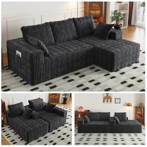 Cloud Boneless Sectional Couches with Oversized Chaise for Living Room, Modular L Shaped Couch with Deep Seat, Memory Foam Compressed 3 Seater Sofa for Apartment