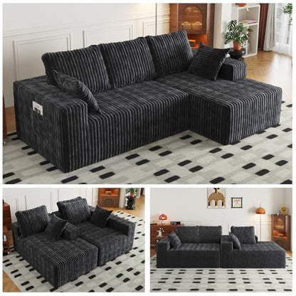 Cloud Boneless Sectional Couches with Oversized Chaise for Living Room, Modular L Shaped Couch with Deep Seat, Memory Foam Compressed 3 Seater Sofa for Apartment