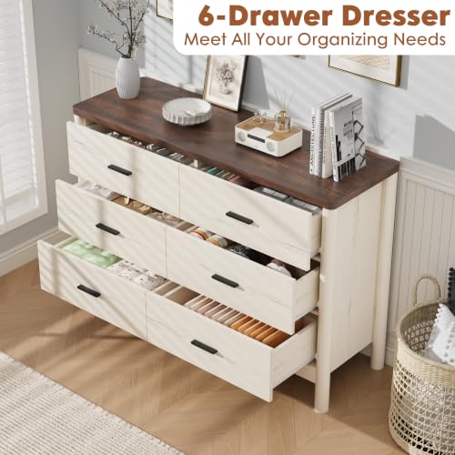 6 Drawer Dresser, Wooden Storage Chest of Drawers, White & Brown, view 5