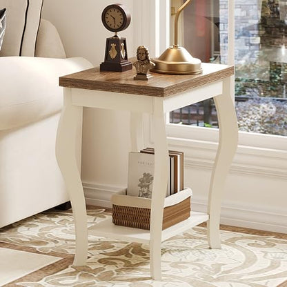 End Tables Living Room, Side Tables Living Room with Curved Legs and Storage Shelf, Small End Tables for Small Spaces, Soft White
