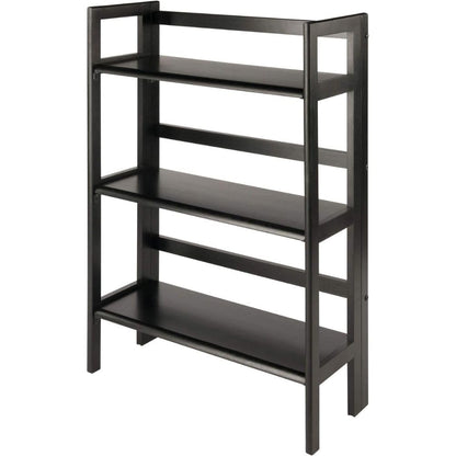 Terry Three Shelf Black Folding Storage Stand Wooden Bookcase Narrow Home Organizer Open Tier Vertical Display Compact Furniture Unit Decorative Organizer Stylish Utility Shelf