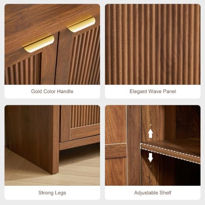 63" Fluted Sideboard Buffet Cabinet with Storage and 4 Doors, view 6
