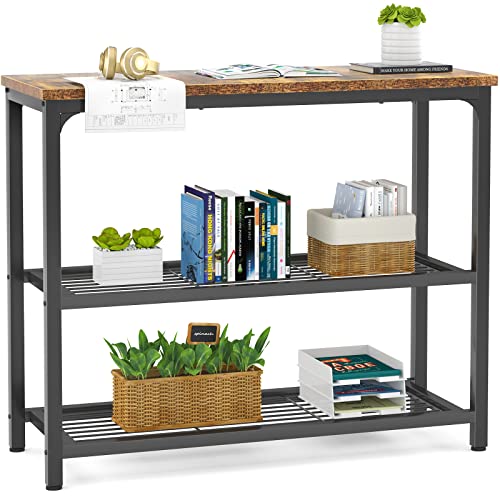 Small Console Table, Sofa Table with Double Mesh Shelves, Industrial Entryway Table for Entryway, Hallway, Foyer, Front Hall, Sofa Couch, Living Room, Bar, Kitchen, 32 Inch, Rustic