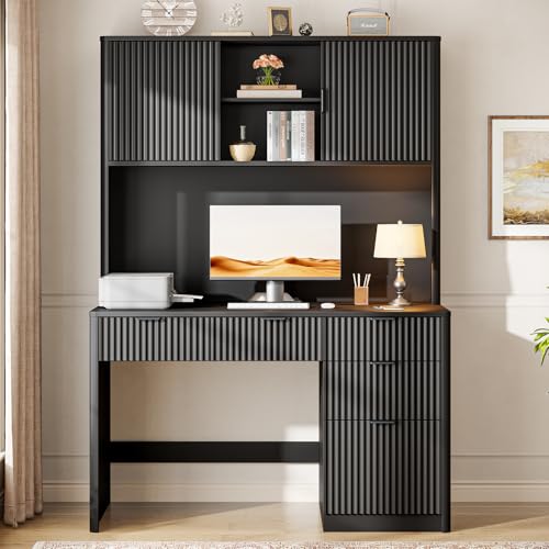 Executive Desk with Fluted Drawers, Pure Black, view 8