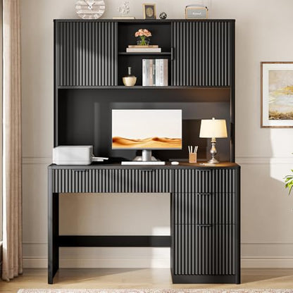Executive Desk with Fluted Drawers, Pure Black, view 8