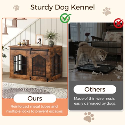 Dog Crate Furniture, 31.5" Farmhouse Dog Kennel with Sliding Barn Door, view 8