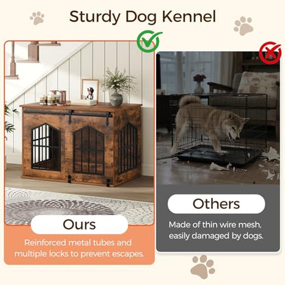 Dog Crate Furniture, 31.5" Farmhouse Dog Kennel with Sliding Barn Door, view 8