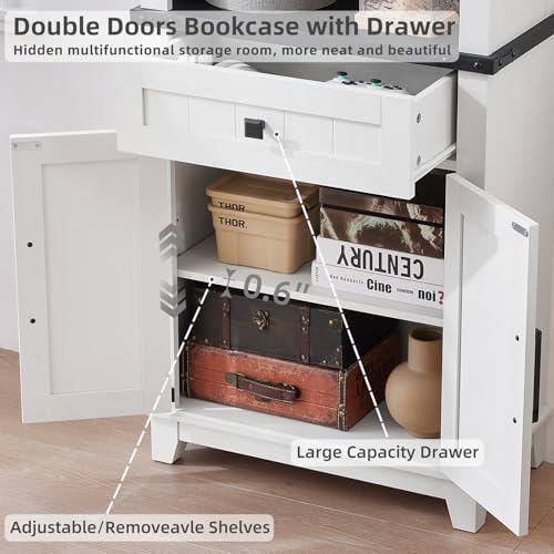 72in Tall Bookshelf 7 Tier Bookcase with Drawer and Barn Doors and Adjustable, view 6