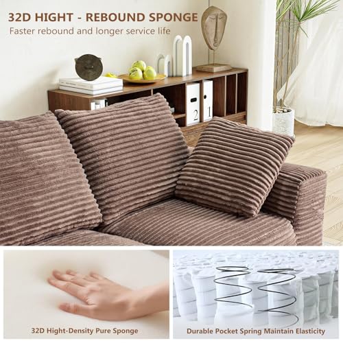 104.3“ Modular Sectional Cloud Couch, Boneless Couches for Living Room, 3 Seater Modern Lounge Couch, No Assembly Required, Brown