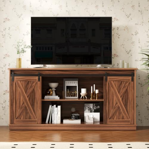 Farmhouse TV Stand for 65 Inch TV, Sliding Barn Doors, Media Console, view 4